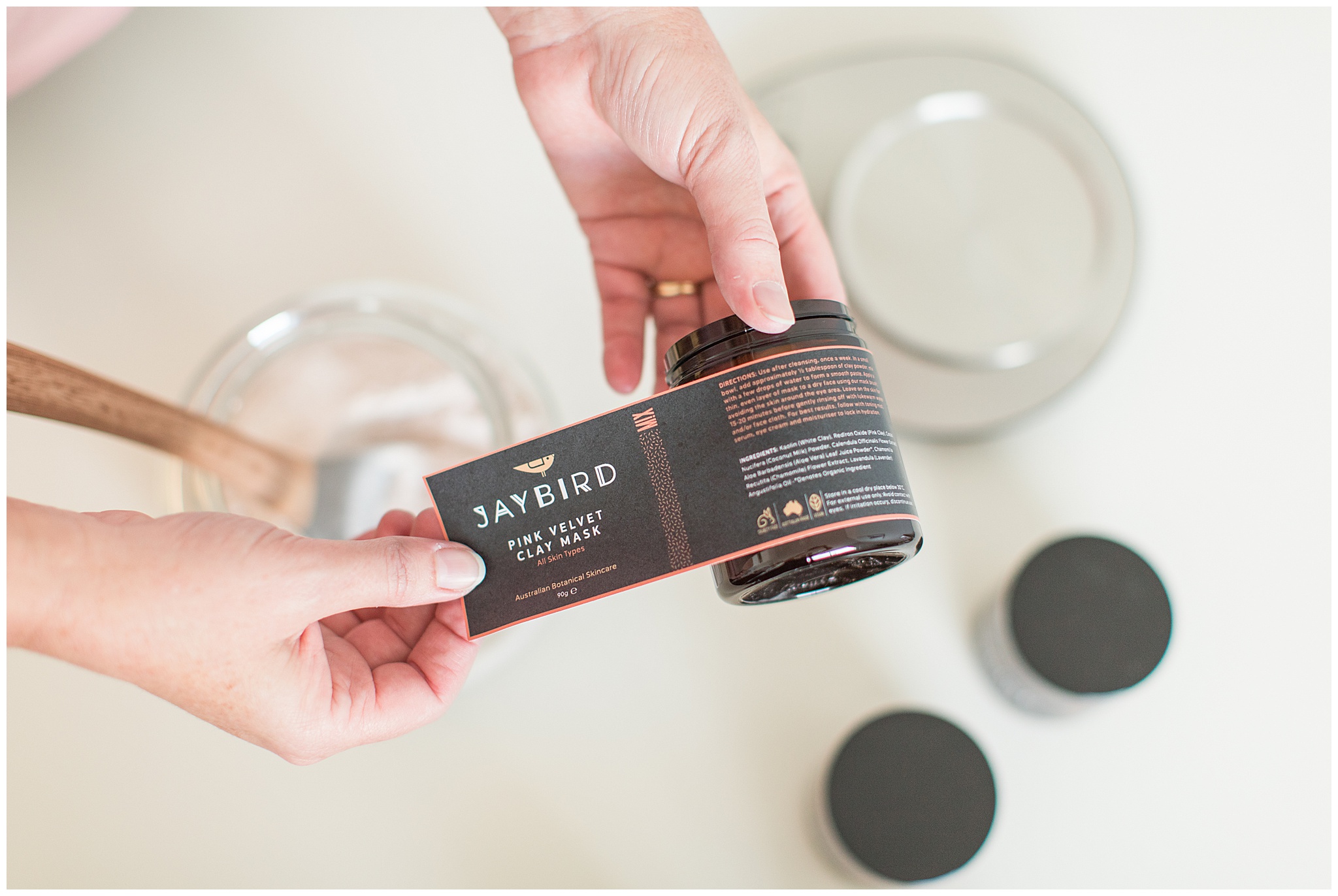 Professional product photography of labeled skincare jars for Jaybird Skincare in Mackay.
