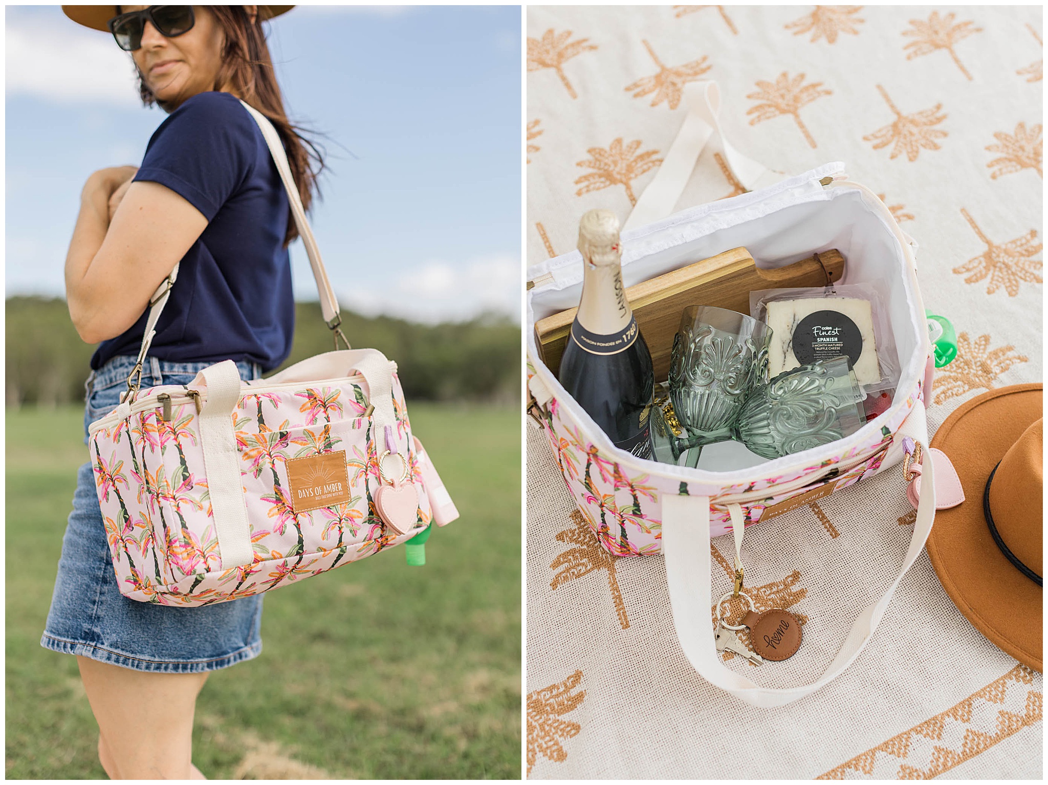Product photos for Days Of Amber who created stylish cooler bags for women.